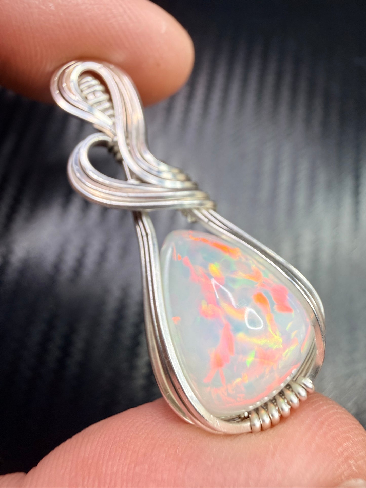 Ethiopian Welo Opal Pendant in .925 Sterling Silver – Natural Opal Necklace, October Birthstone, Fire Opal Jewelry, Handmade Opal Gift, Healing Crystal Pendant