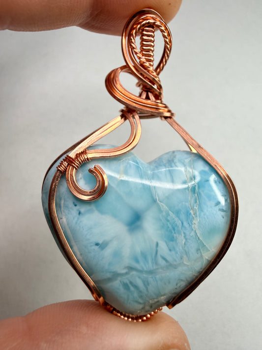 Large Larimar Pendant In Copper Heart Shape