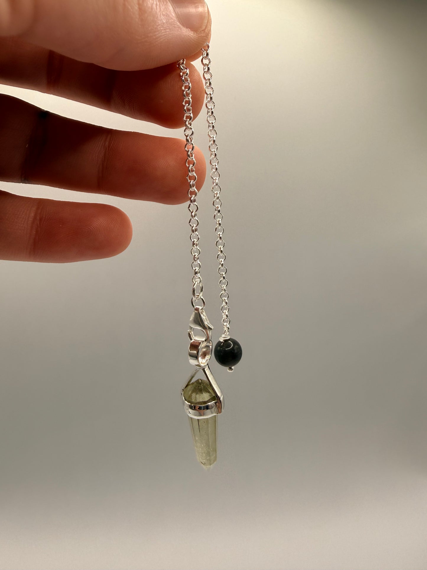 AAA Libyan Desert Glass Pendulum Pendant With Agni Manitite Bead In Sterling Silver 10.05 crt