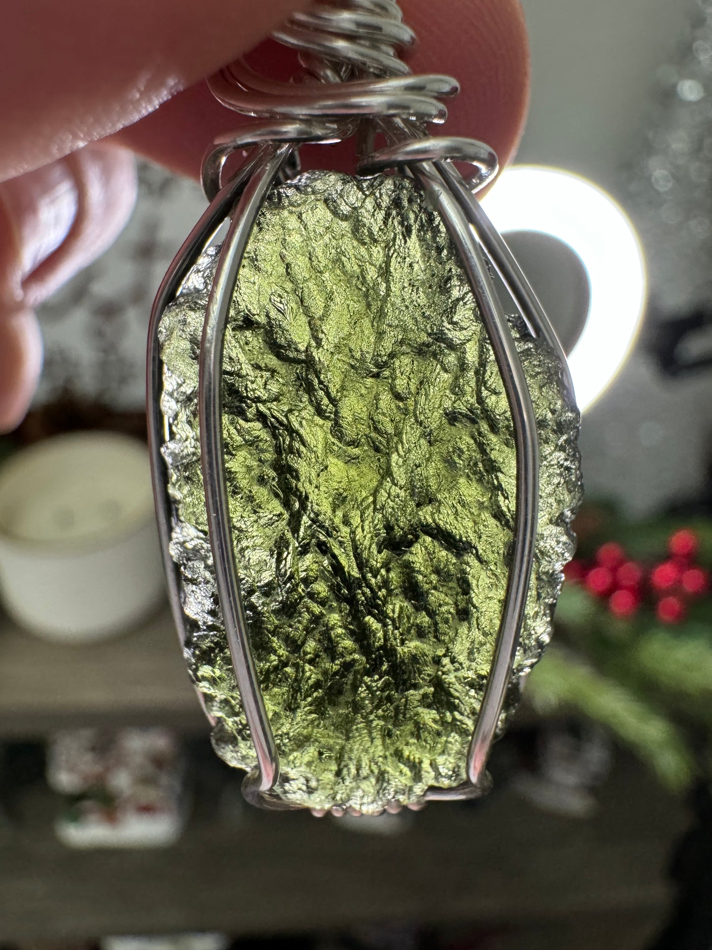 Moldavite Pendant in Sterling Silver