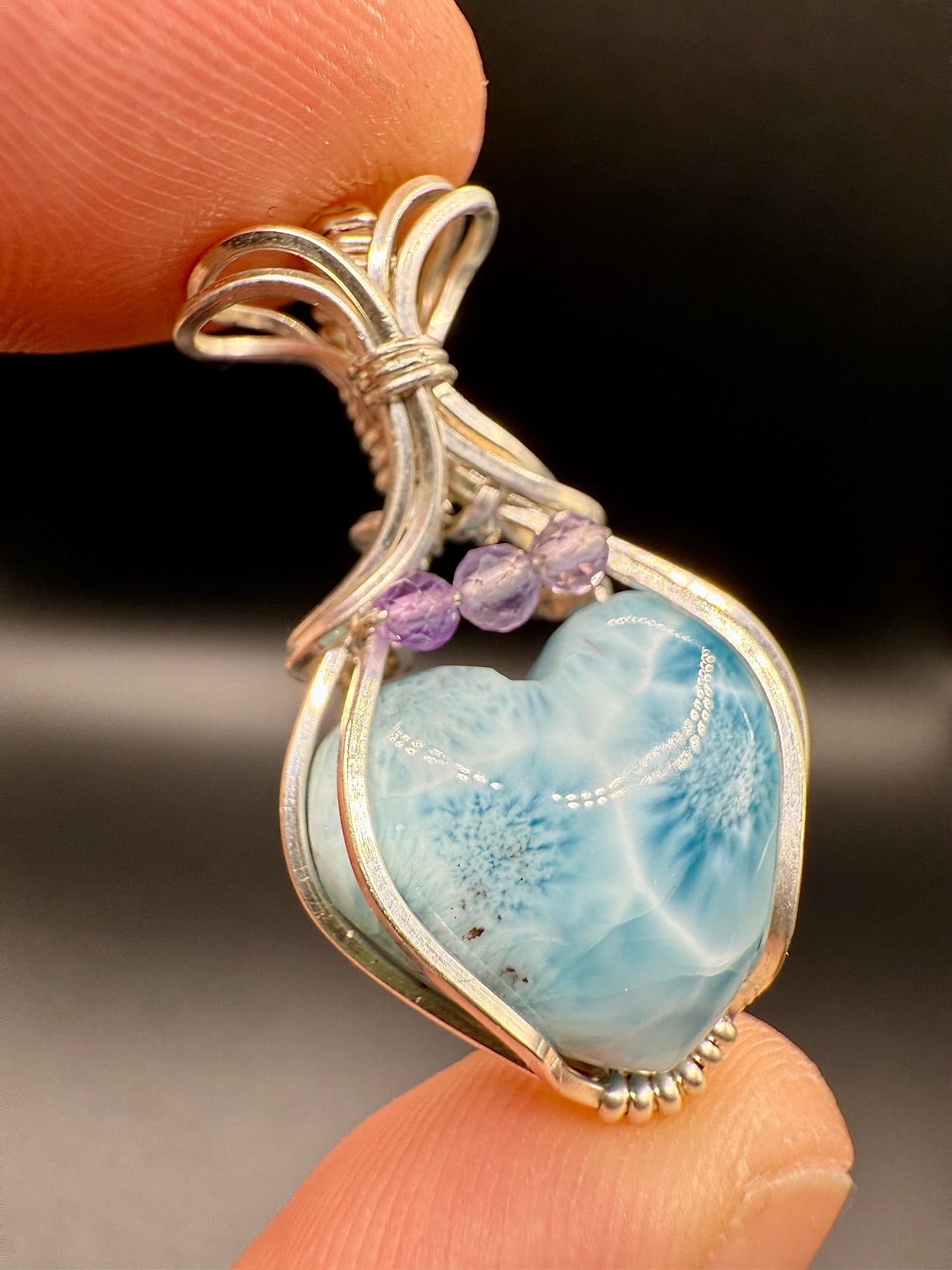 C11) Larimar & Amethyst Pendant In Sterling Silver