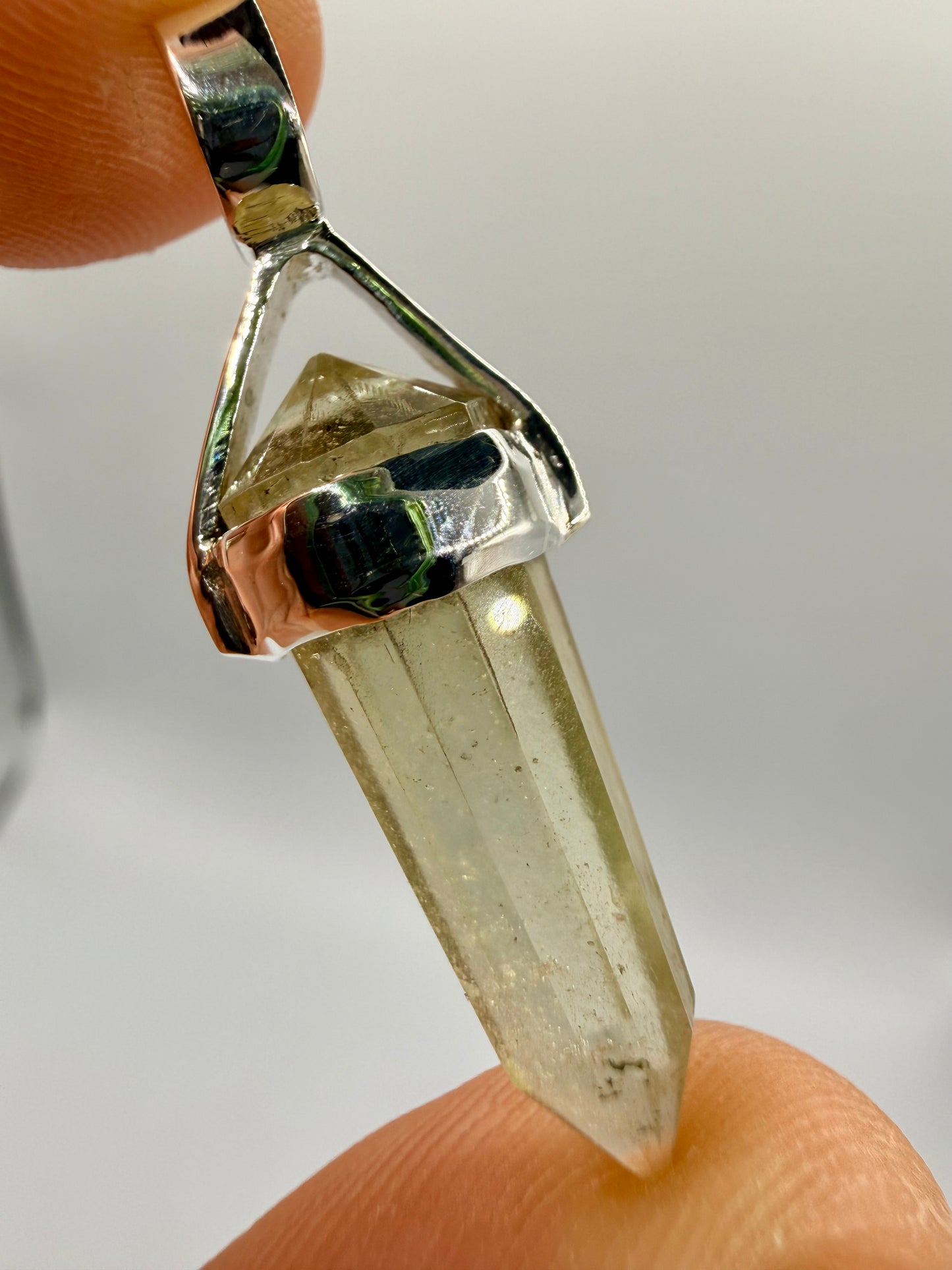 AAA Libyan Desert Glass Pendulum Pendant With Agni Manitite Bead In Sterling Silver 10.05 crt