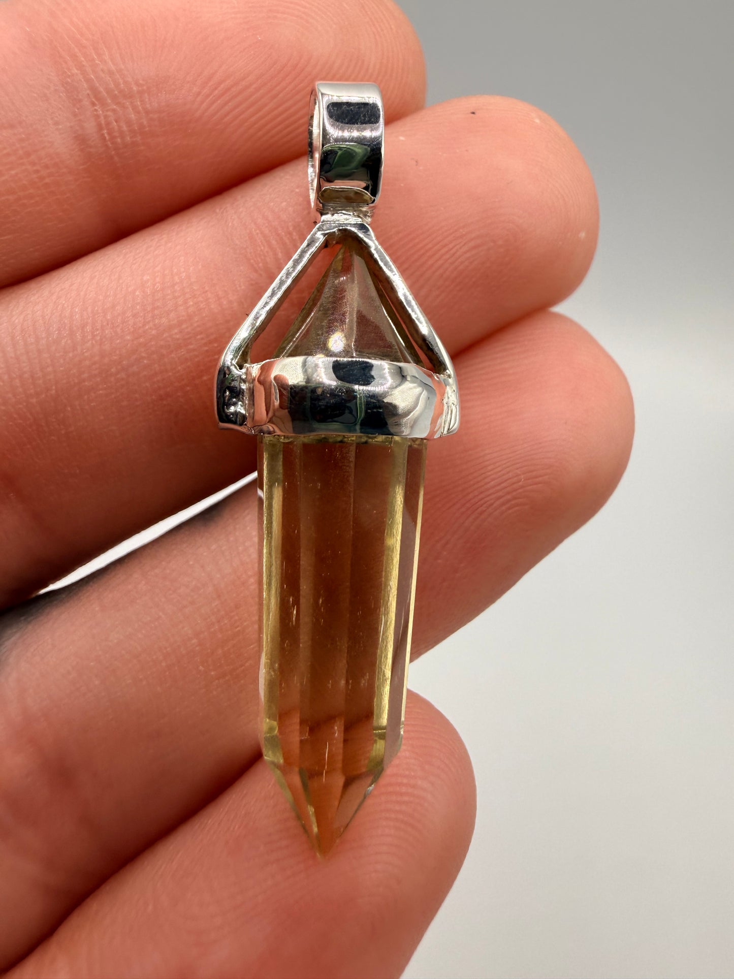 AAA Libyan Desert Glass Pendulum Pendant With Agni Manitite Bead In Sterling Silver 13.60 crts
