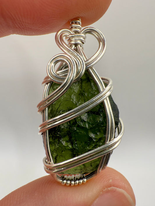 C11) Moldavite Pendant In Sterling Silver