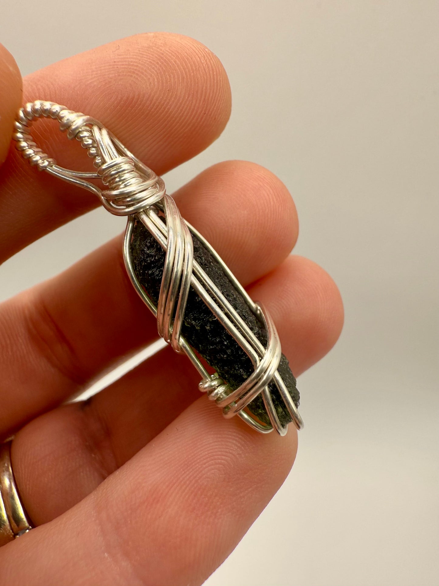 B112) Moldavite In Sterling Silver Pendant Necklace