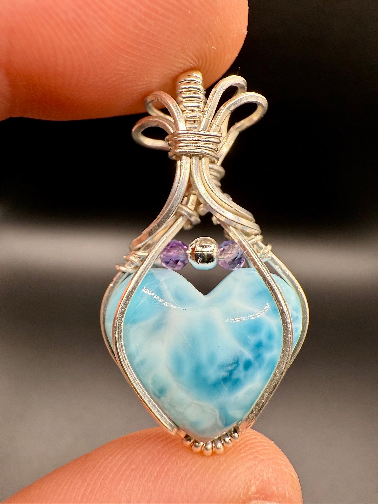 C11) Larimar & Amethyst Pendant In Sterling Silver