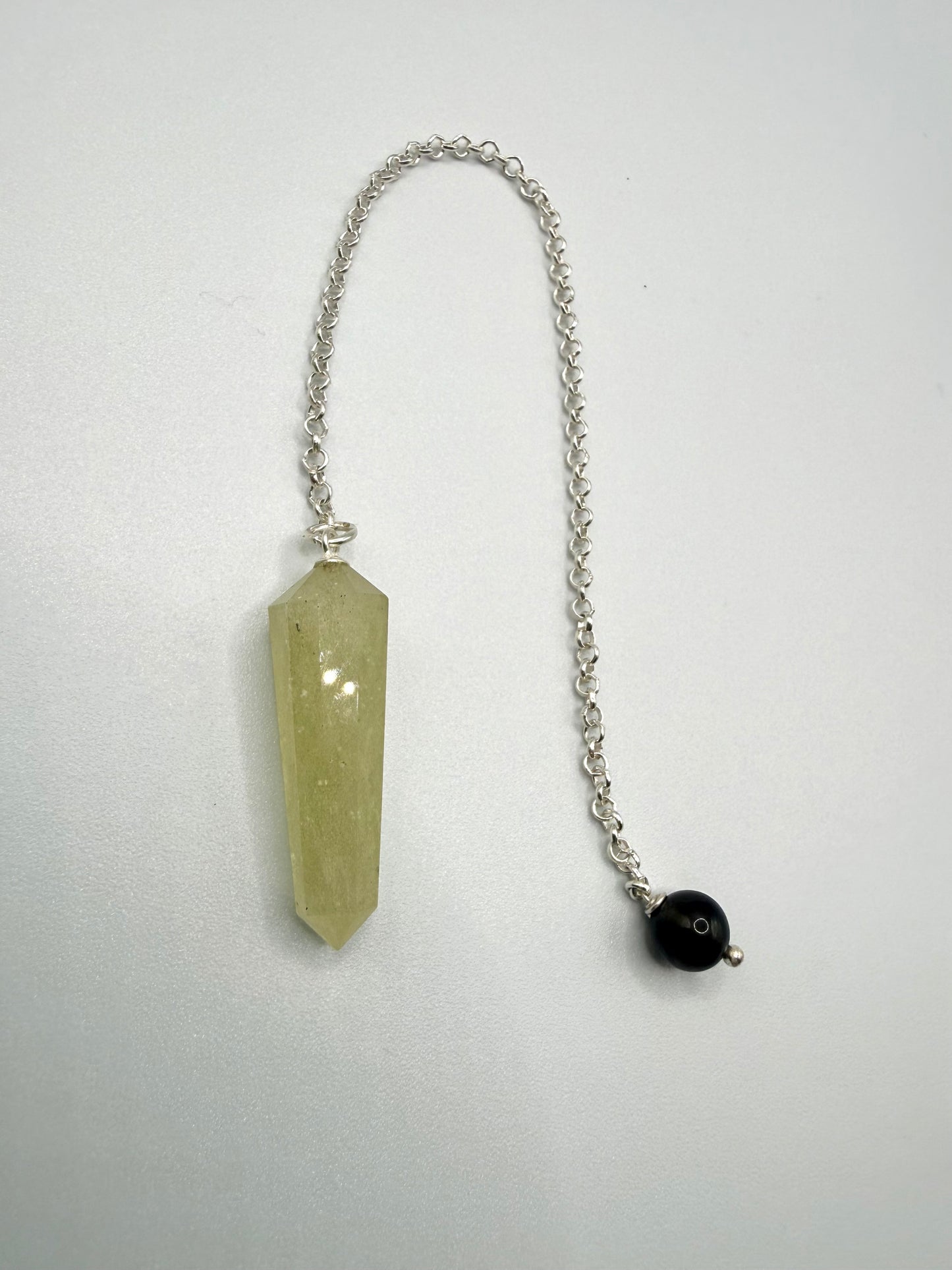 Libyan Desert Glass Pendulum With Agni Manitite Bead In Sterling Silver
