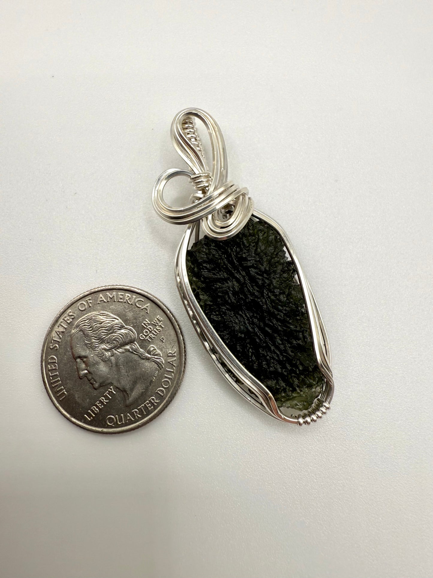 P112) Moldavite Pendant Necklace In Sterling Silver