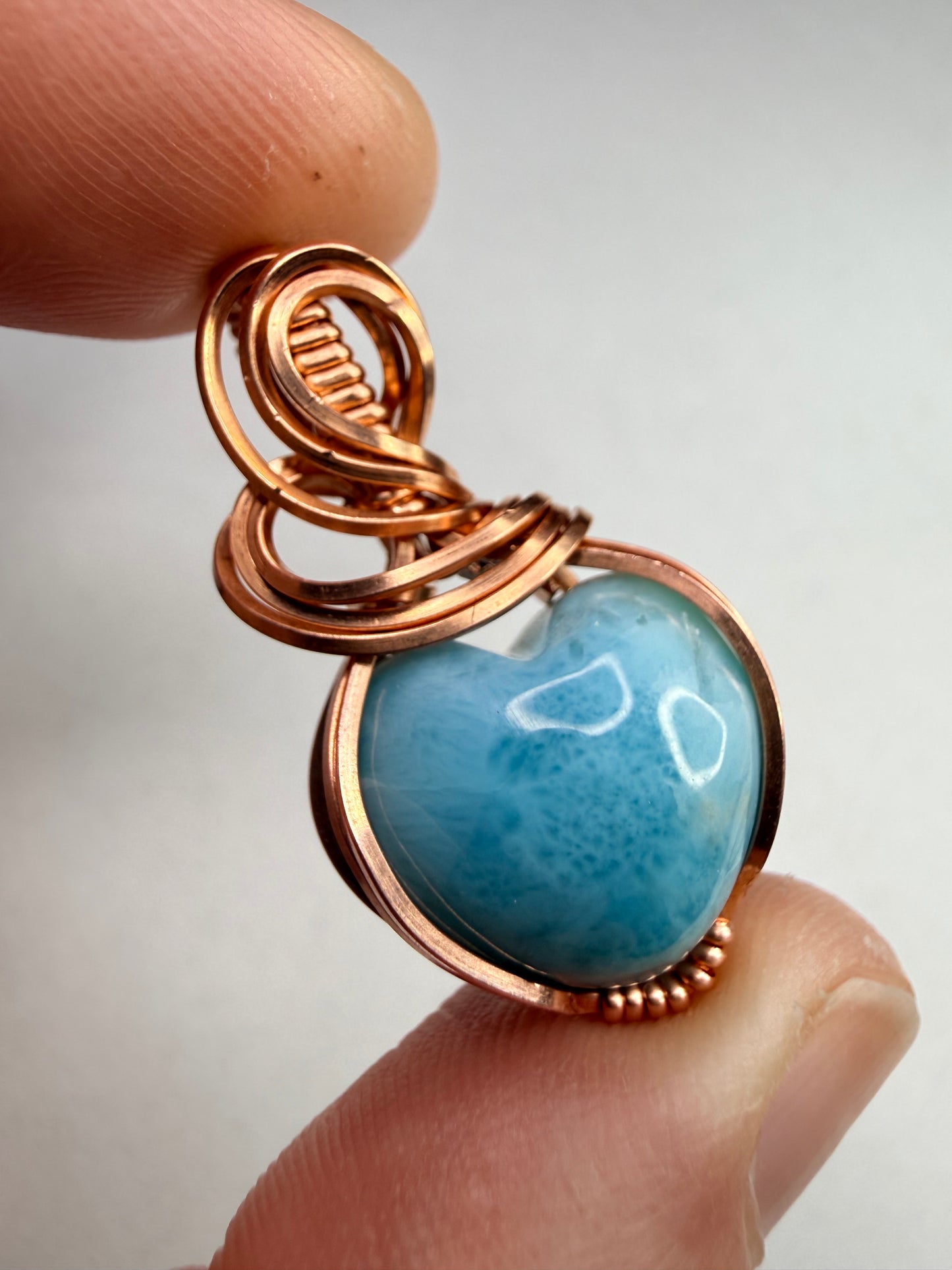 Larimar Pendant In Copper Heart Shape