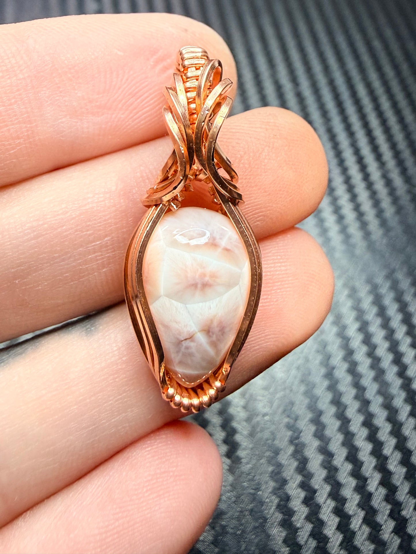 Pink Natrolite Pendant In Copper