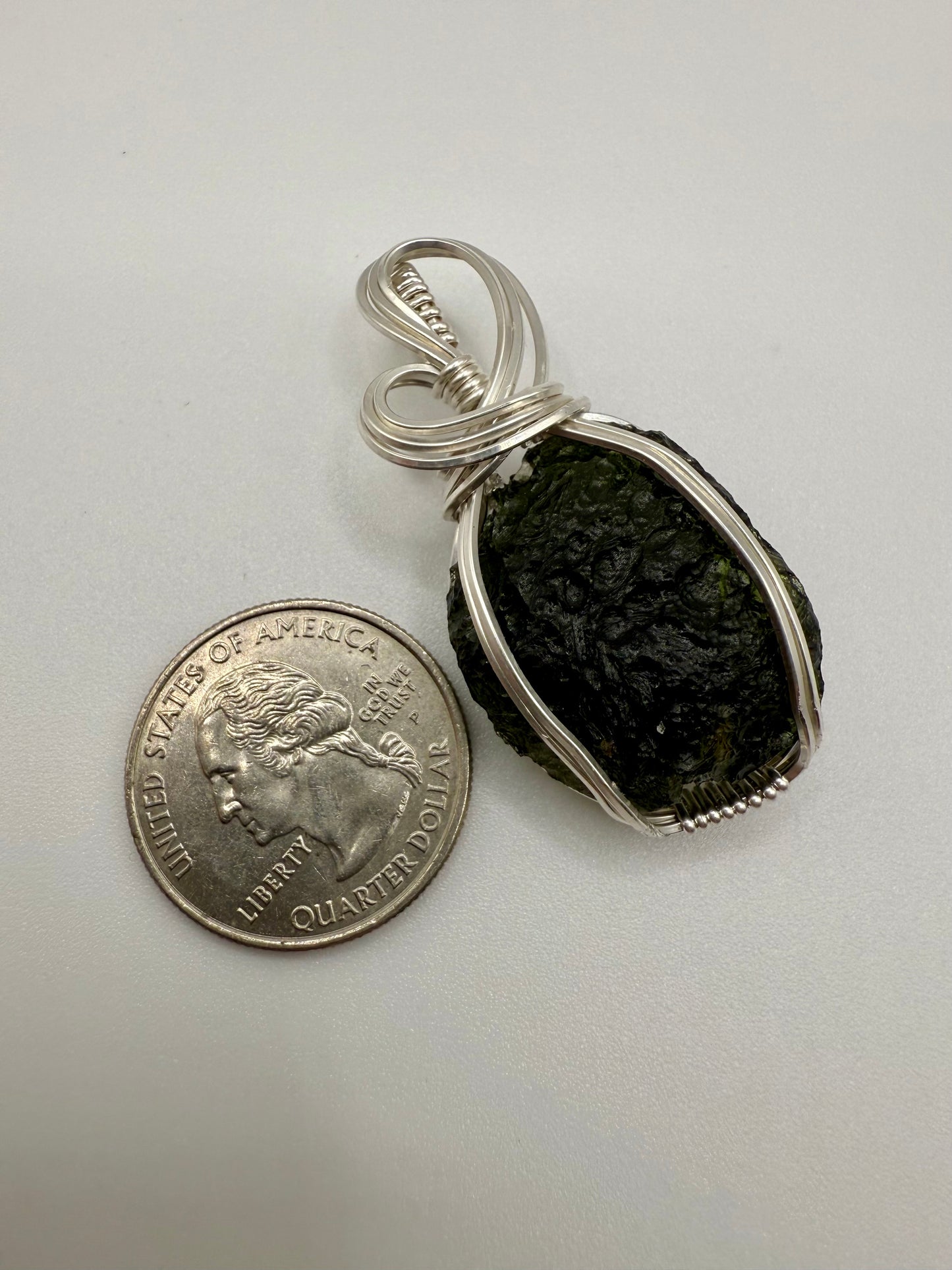 P112) Moldavite Pendant Necklace In Sterling Silver