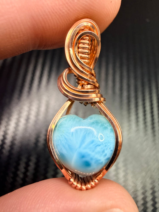 Larimar Heart Pendant in Copper – Handmade Blue Stone Necklace, Dominican Larimar Jewelry, Ocean Inspired Gift