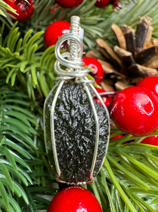 Moldavite Pendant in Sterling Silver