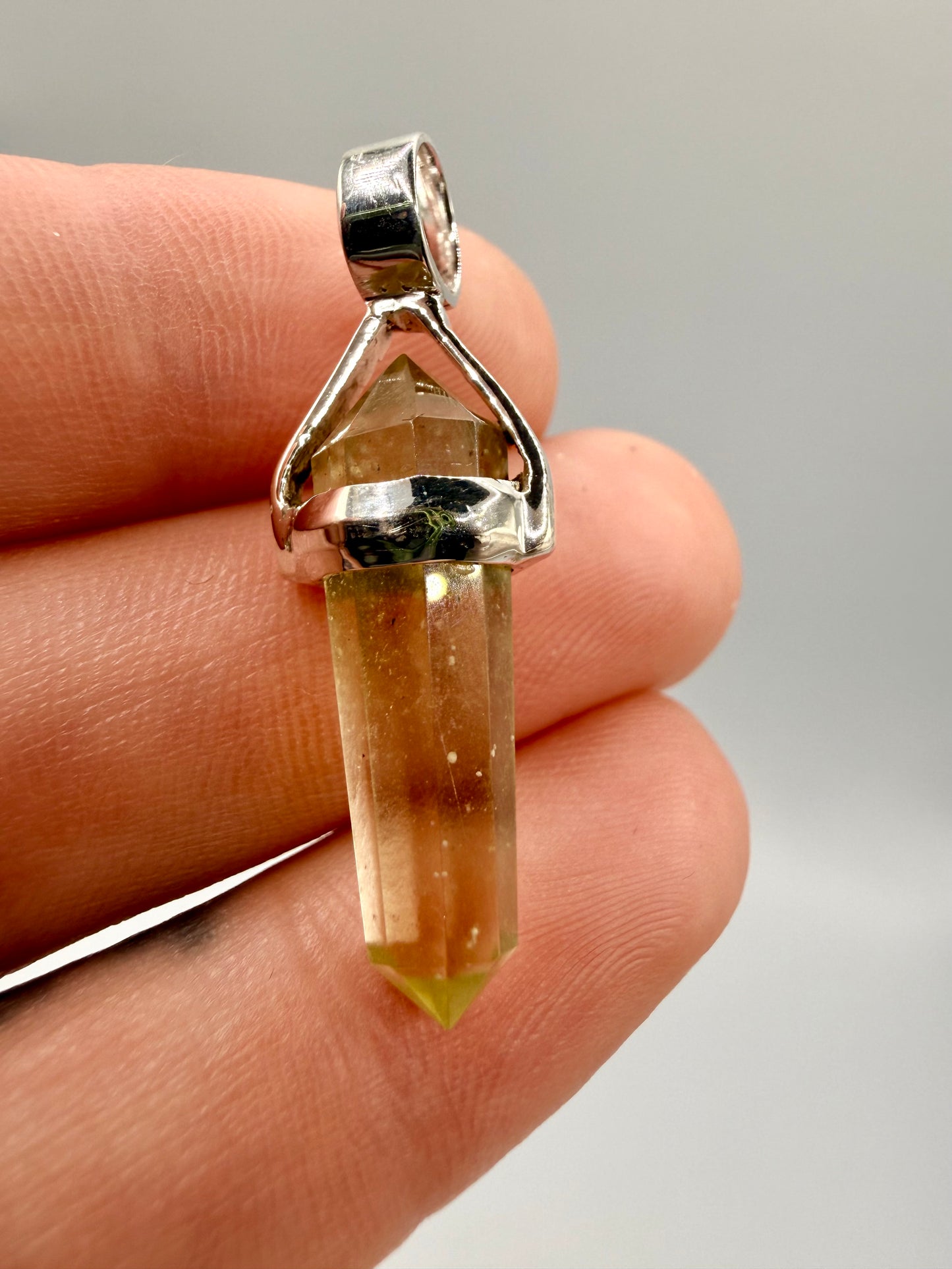 AAA Libyan Desert Glass Pendulum Pendant With Agni Manitite Bead In Sterling Silver 9.35crt
