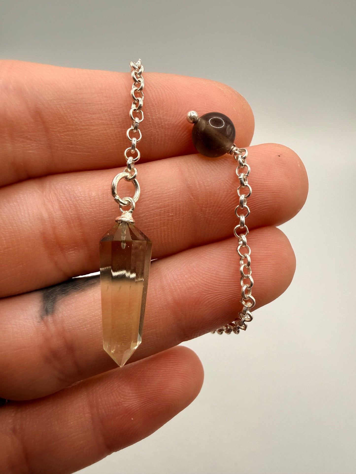 AAA Libyan Desert Glass Pendulum With Agni Manitite Bead In Sterling Silver 8.84crt