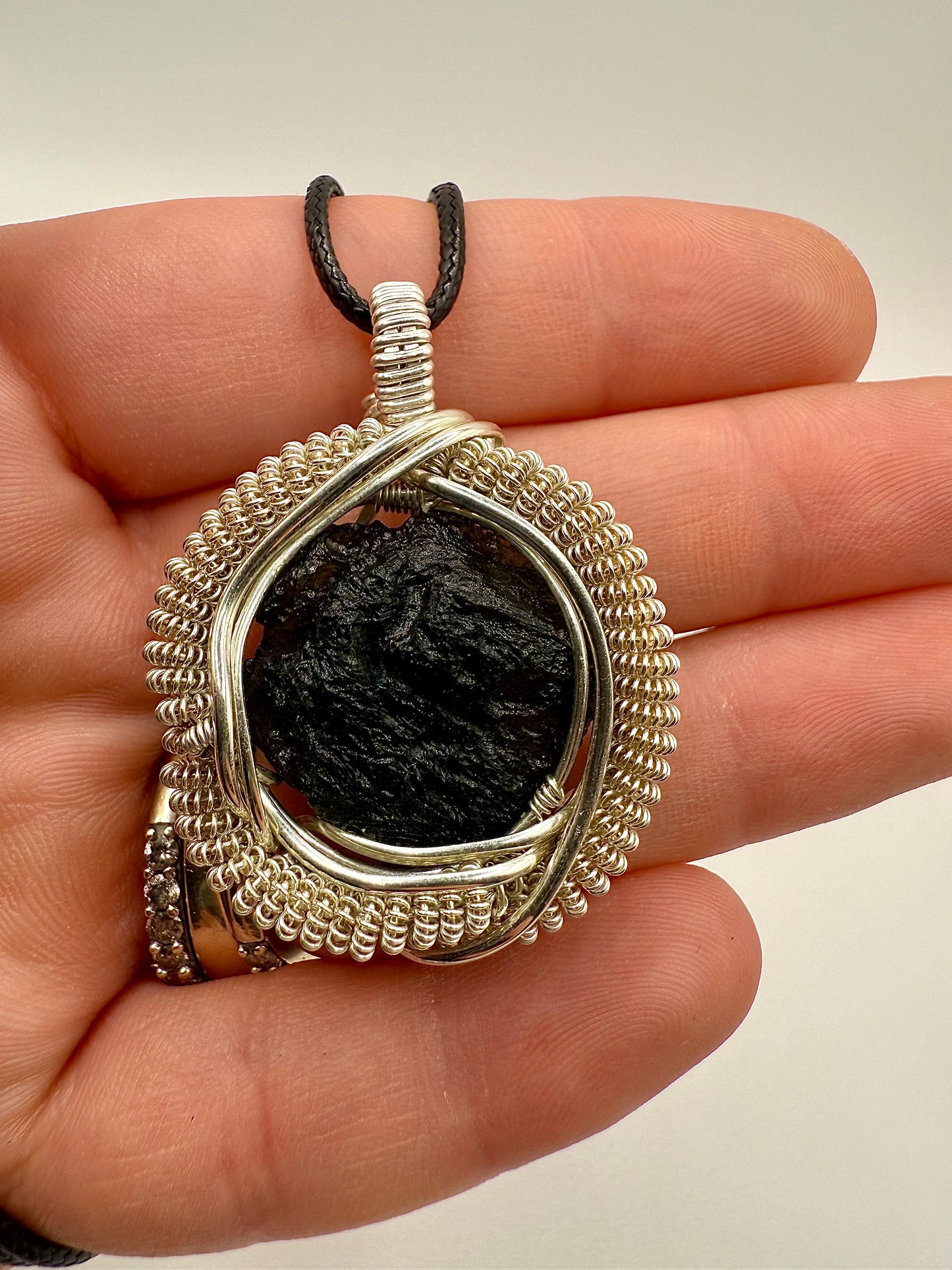 1MSS) Moldavite Pendant Necklace In Sterling Silver