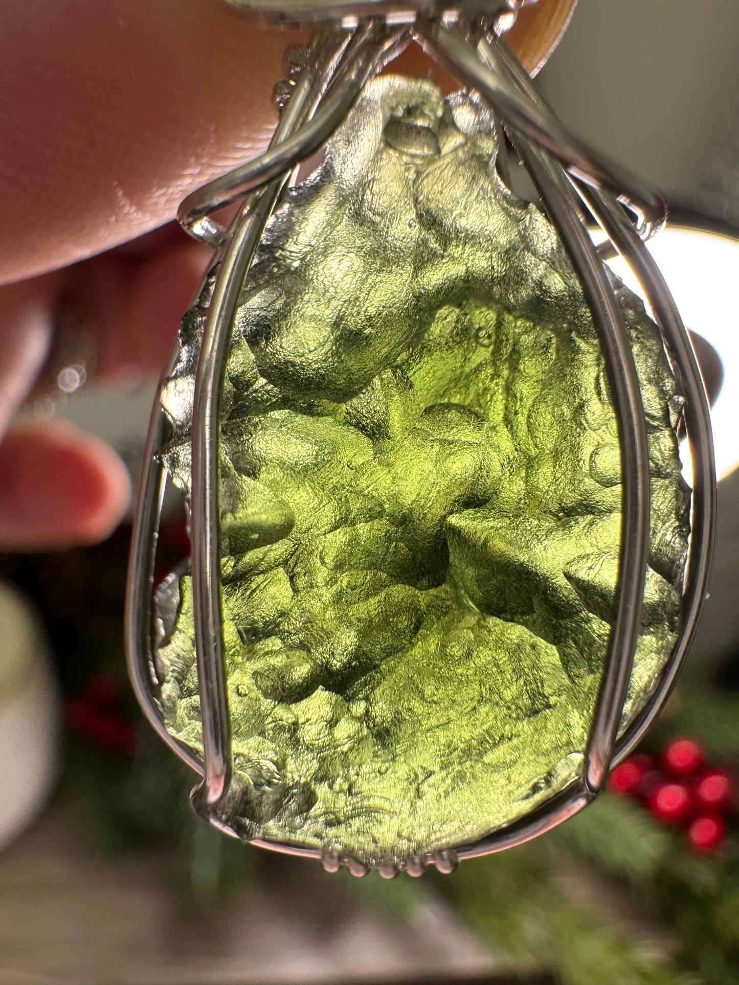 Kosov Moldavite Pendant in Sterling Silver