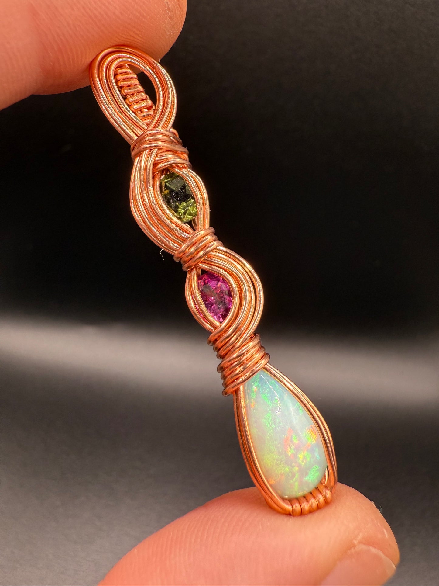 B112) Opal, Comeria Garnet & Moldavite In Copper