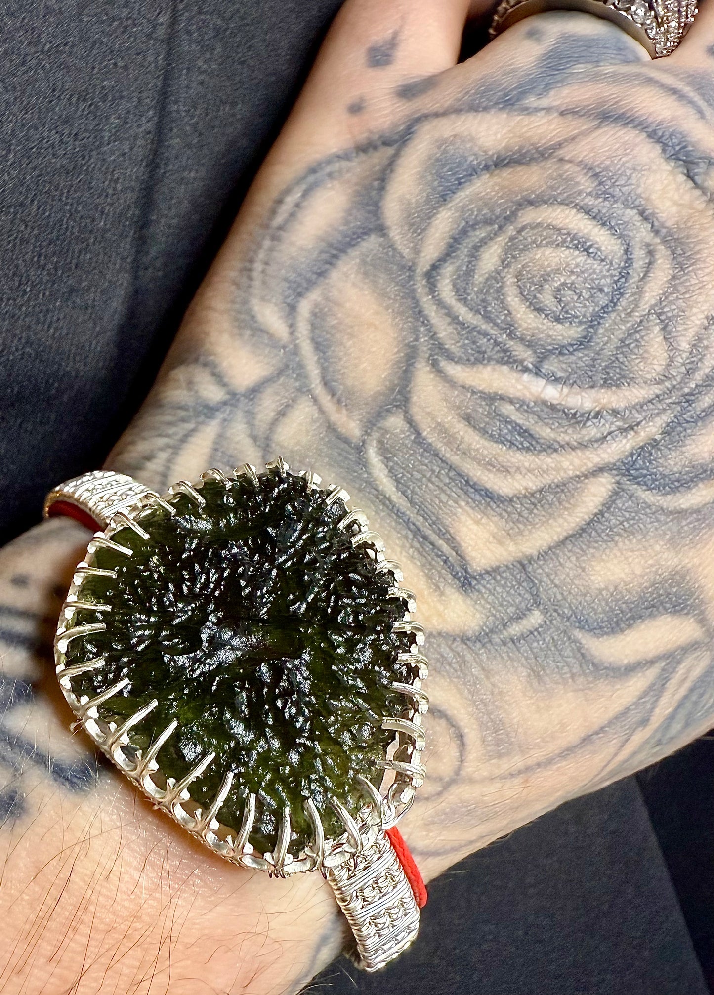 F112) Large Moldavite Bracelet In Sterling Silver