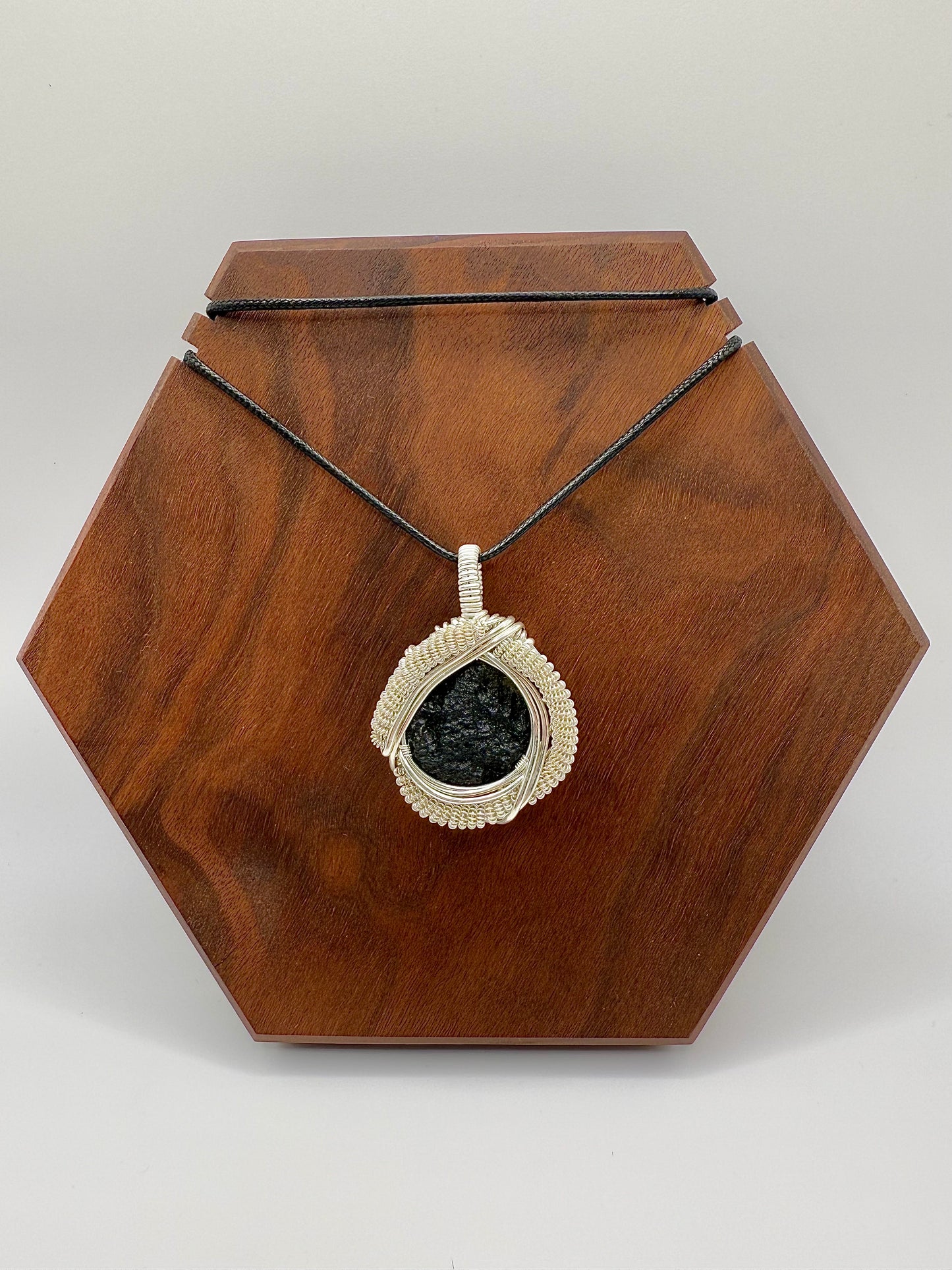 1MSS) Moldavite Pendant Necklace In Sterling Silver