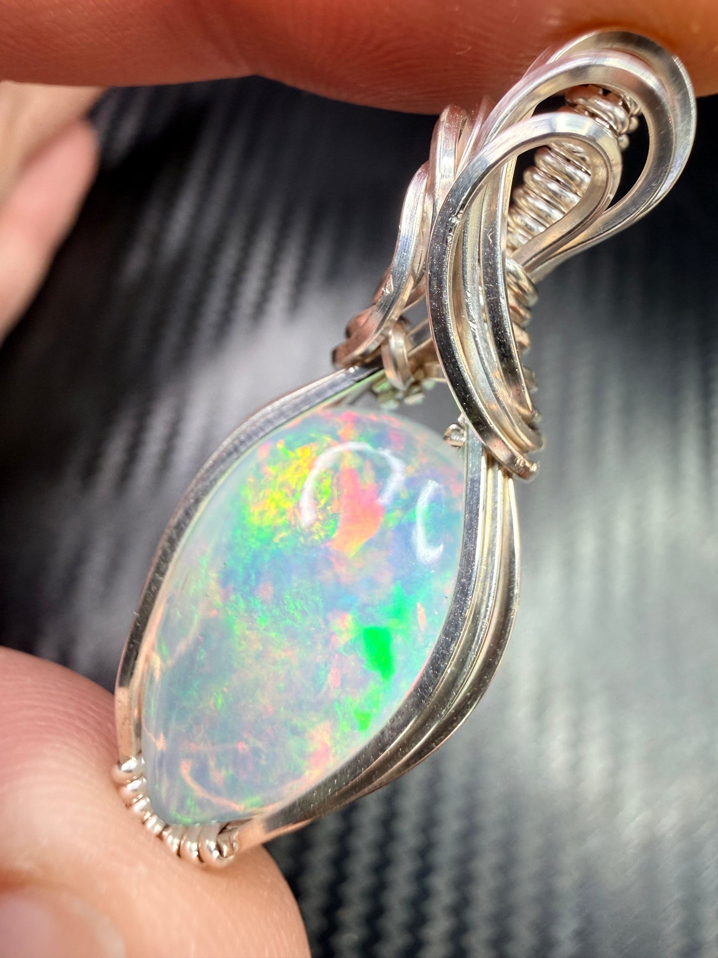 Ethiopian Welo Opal Pendant in .925 Sterling Silver – Natural Opal Necklace, October Birthstone, Fire Opal Jewelry, Handmade Opal Gift, Healing Crystal Pendant