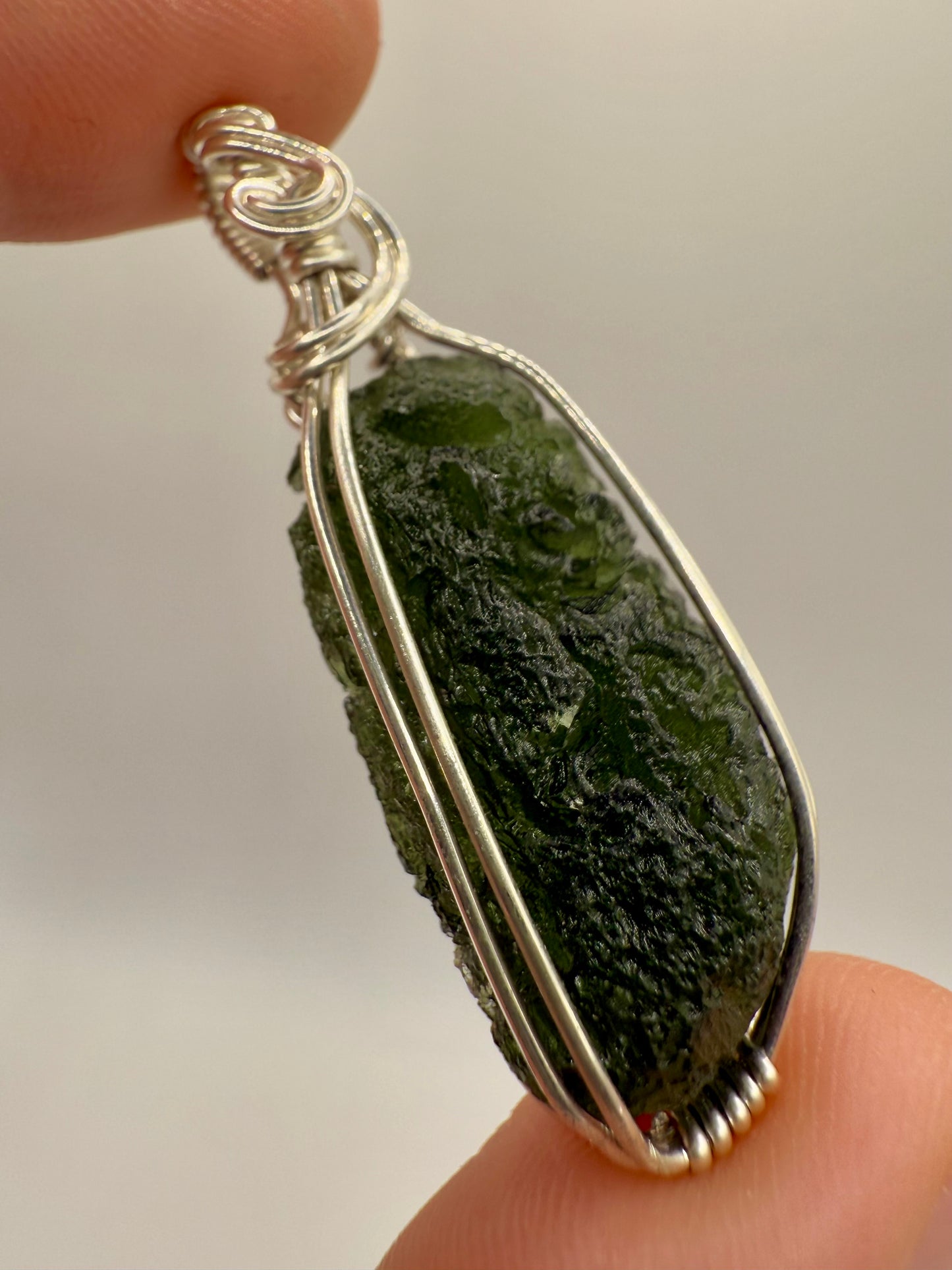 C112) Moldavite Pendant Necklace In Sterling Silver