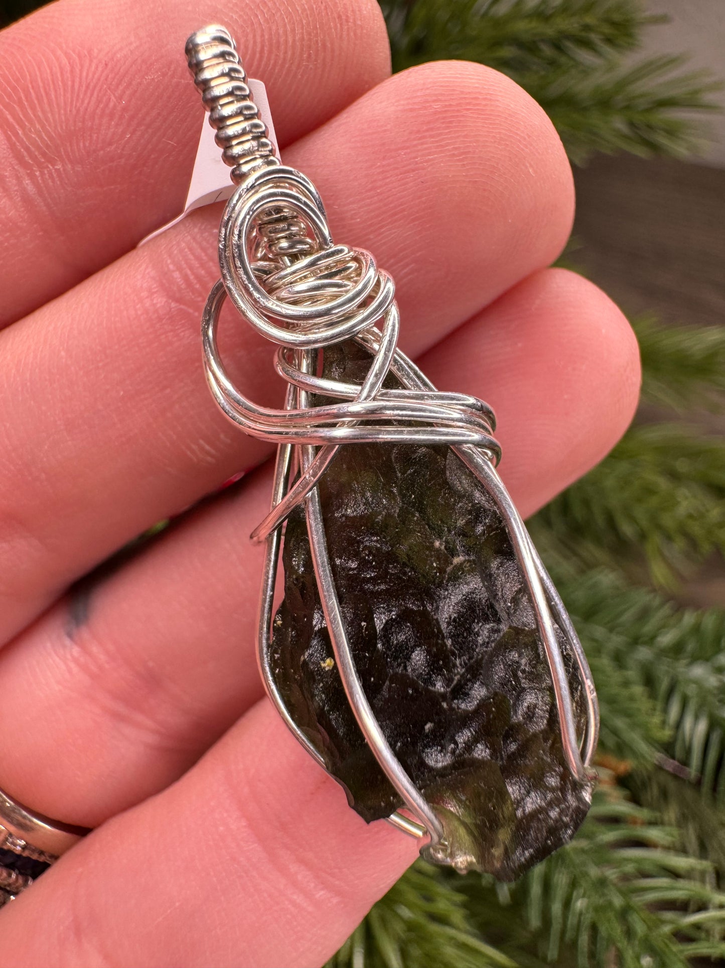 Kosov Moldavite Pendant in Sterling Silver