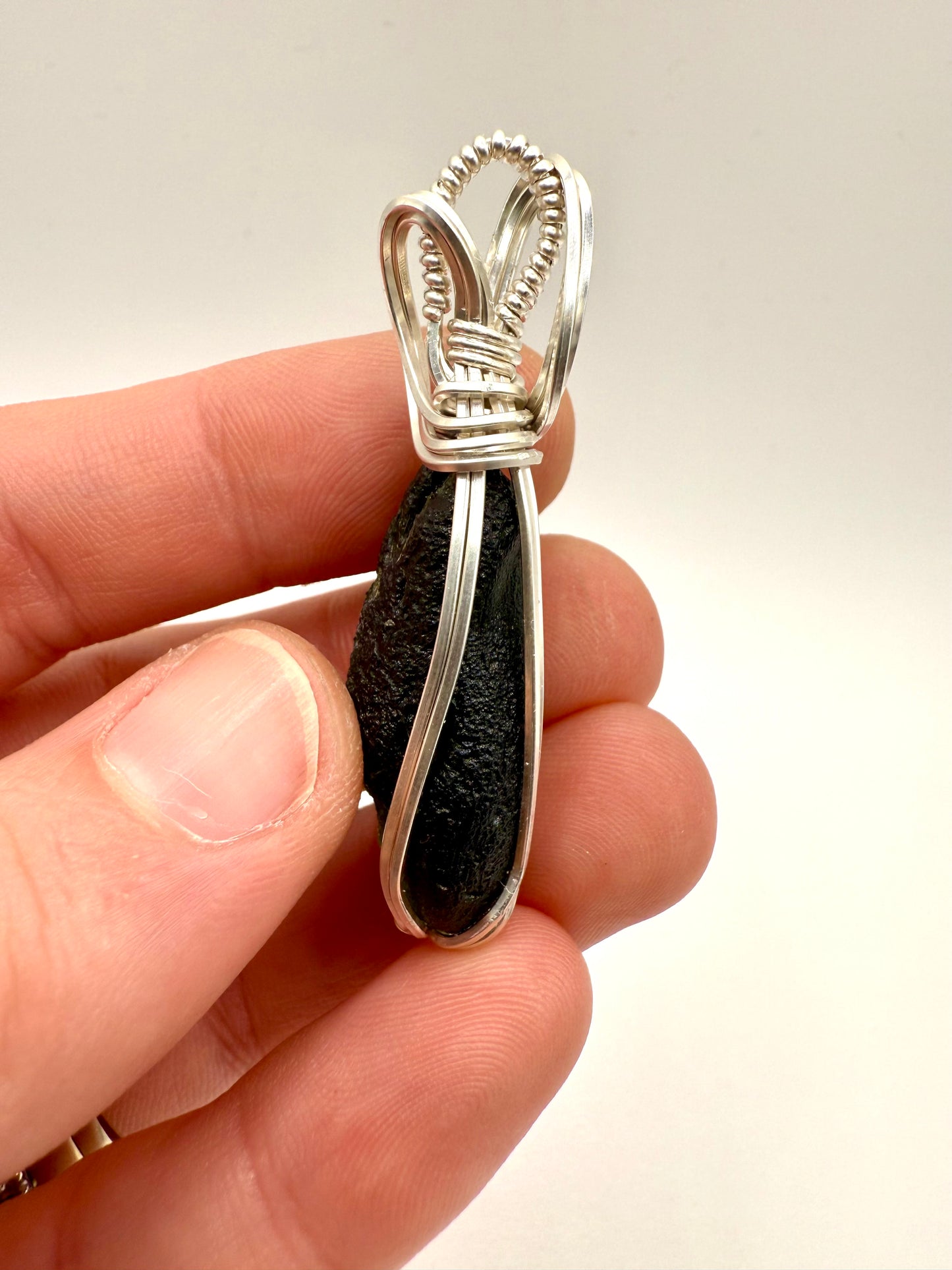 P112) Reversible Moldavite Pendant Necklace In Sterling Silver