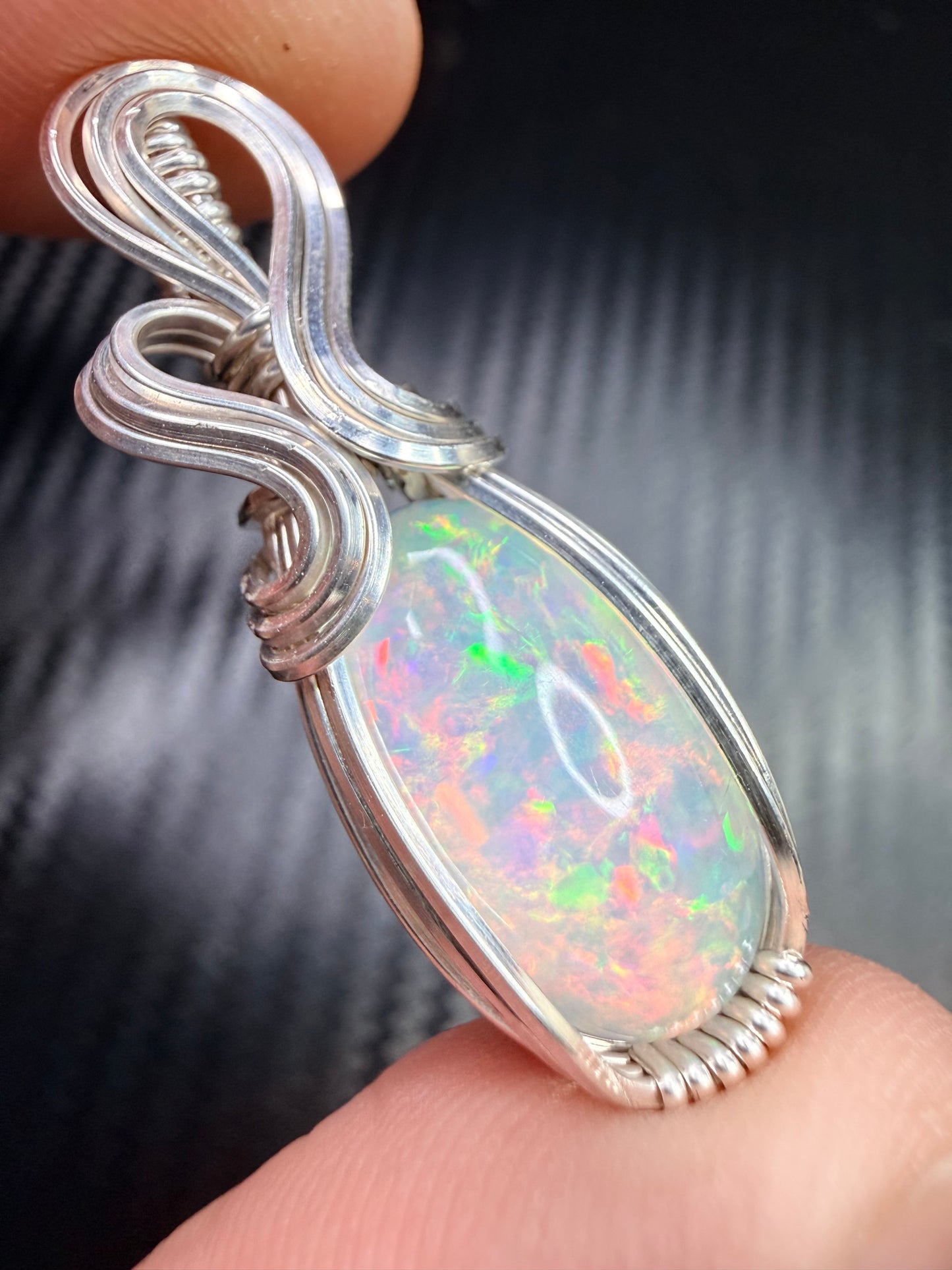 Ethiopian Welo Opal Pendant in .925 Sterling Silver – Natural Opal Necklace, October Birthstone, Fire Opal Jewelry, Handmade Opal Gift, Healing Crystal Pendant