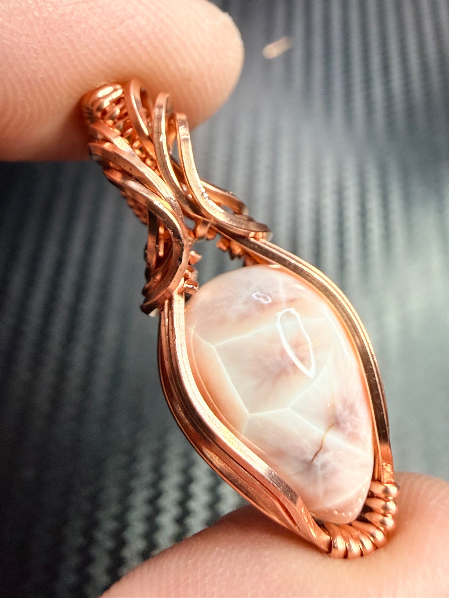 Pink Natrolite Pendant In Copper