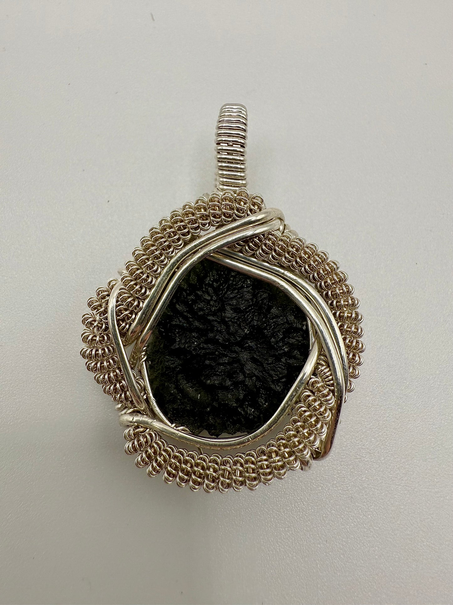 C112) Moldavite Pendant Necklace In Sterling Silver
