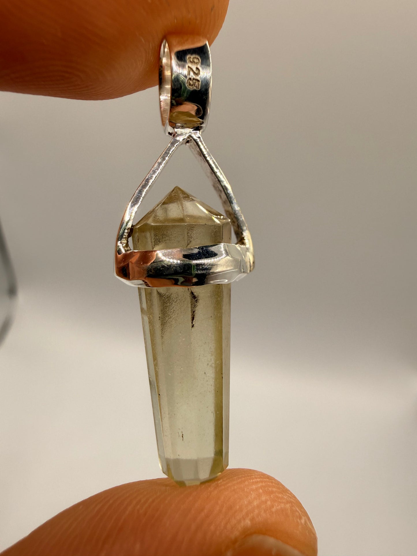 AAA Libyan Desert Glass Pendulum Pendant With Agni Manitite Bead In Sterling Silver 9.05 carat
