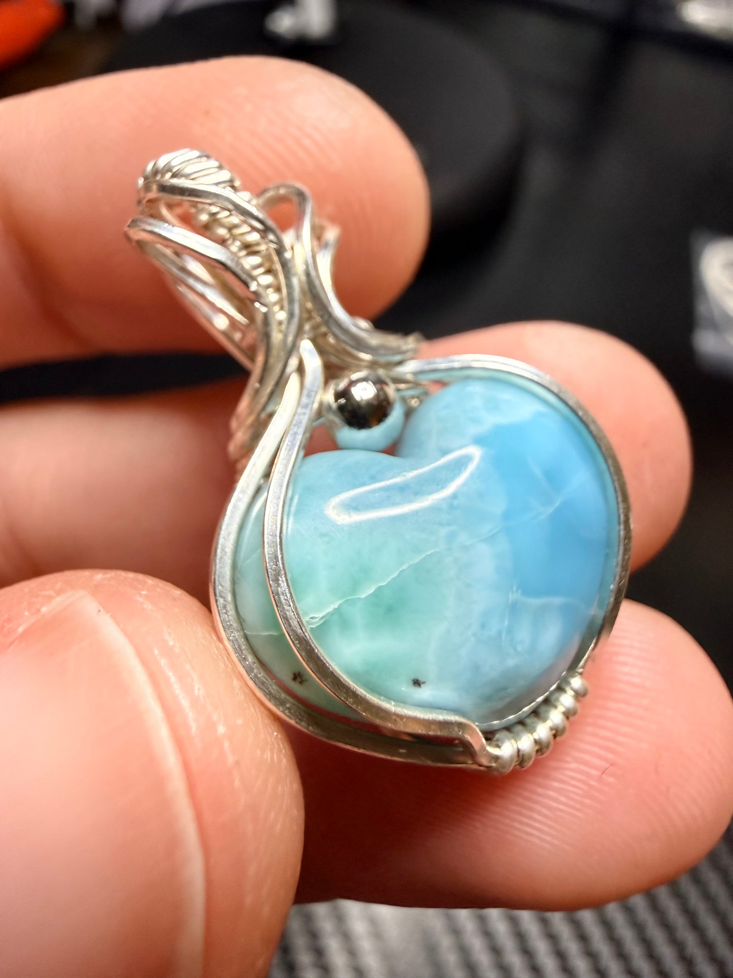 11VDS) Larimar Heart Pendant In Sterling Silver